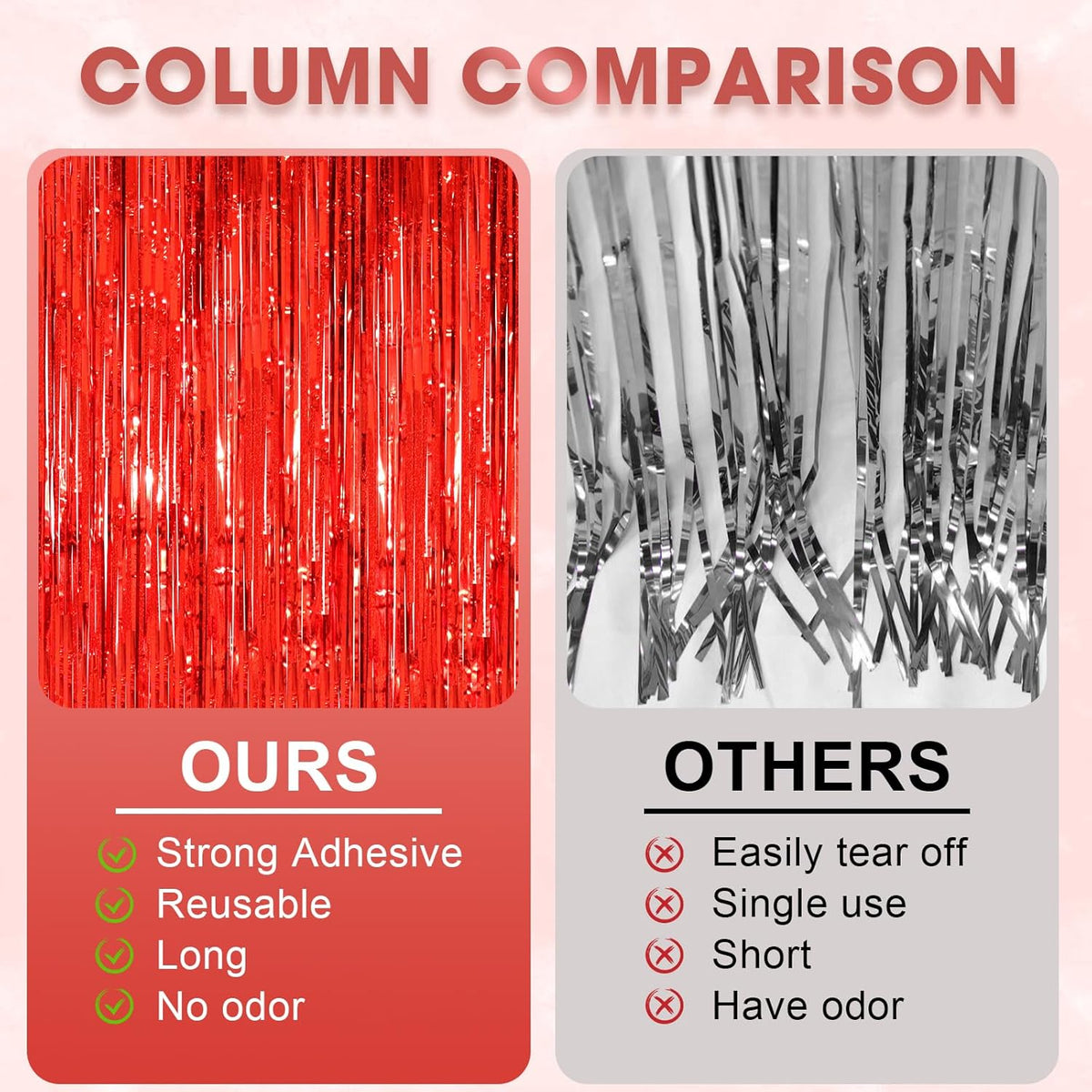2 Pack Red Tinsel Foil Fringe Curtains, Red Party Decorations, Metallic Tinsel Party Streamers