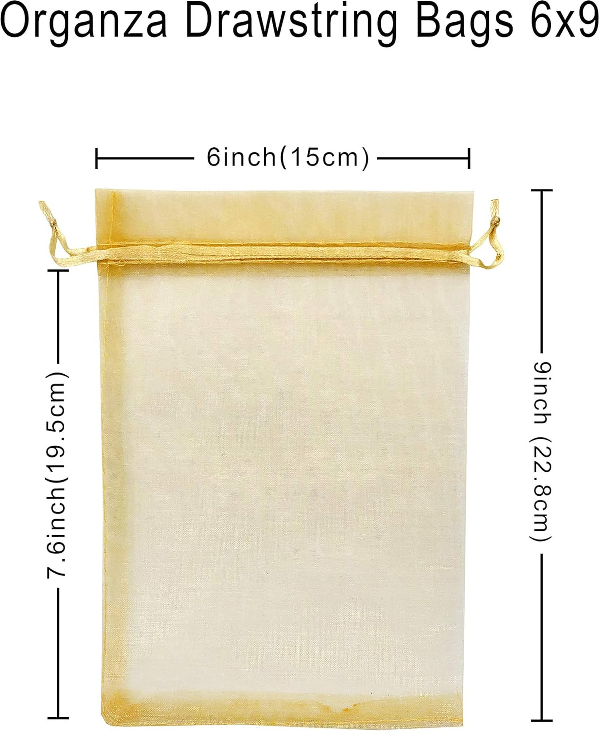 100pcs Gold Organza Gift Bags 6x9 Inch Mesh Drawstring Pouch Jewelry Bags for Wedding, Party
