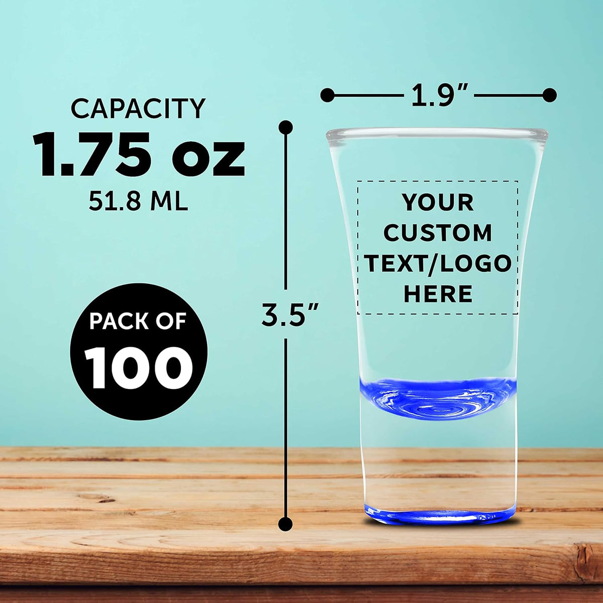 Custom 2 oz. Lord Shooter Etched Shot Glasses, 100 pack, Personalized Text, Logo, 21st Birthday