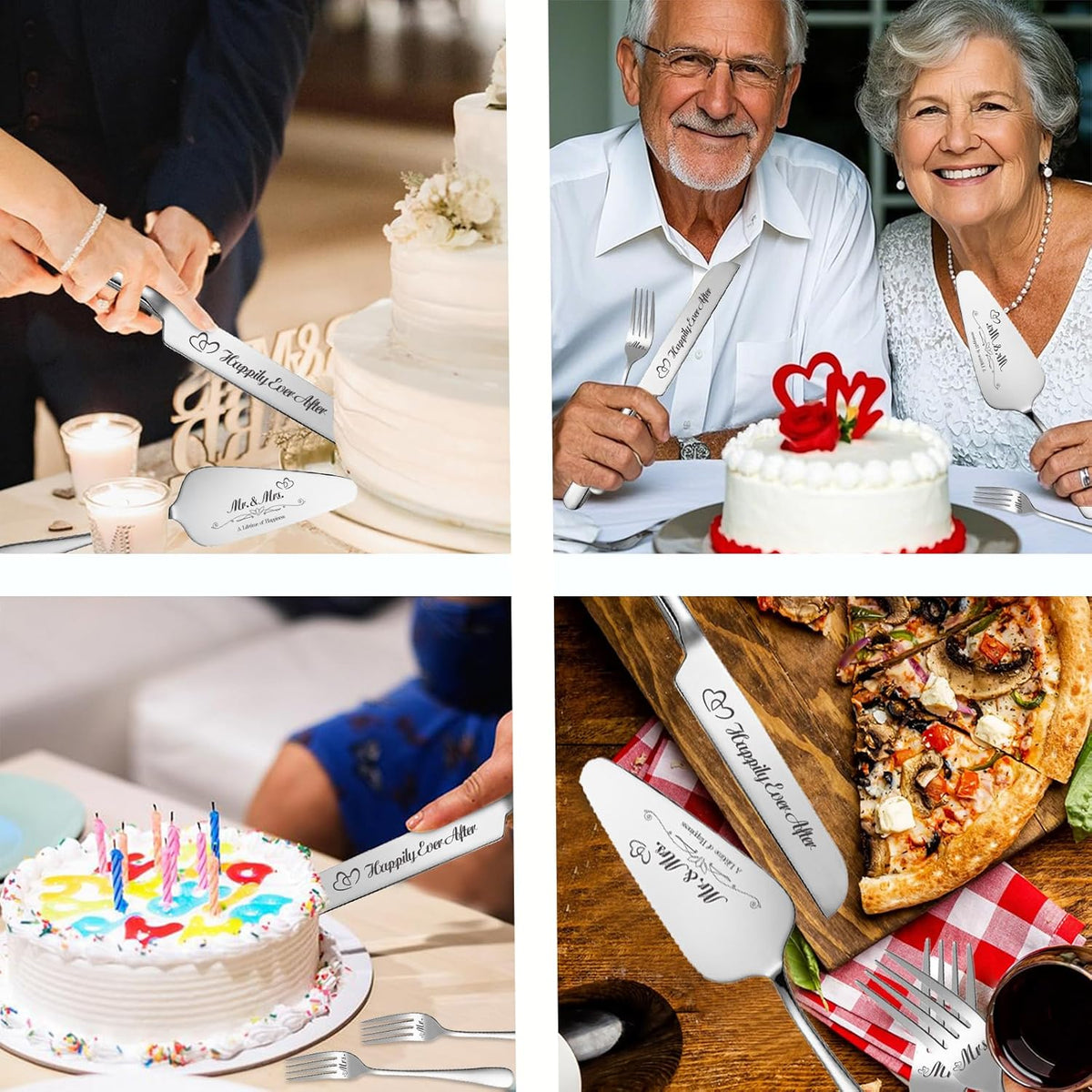 Personalized Wedding Cake Knife and Server Set, Engraved Cake Cutting Set with Stainless Steel