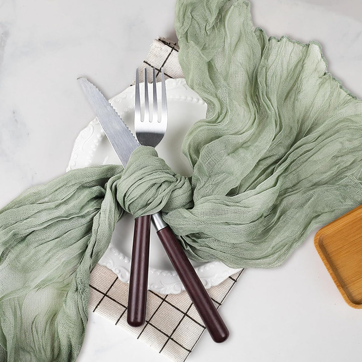 Le courant 6pcs 10Ft Cheesecloth Table Runner, Rustic Boho Gauze Cheese Cloth Runner Table Runner