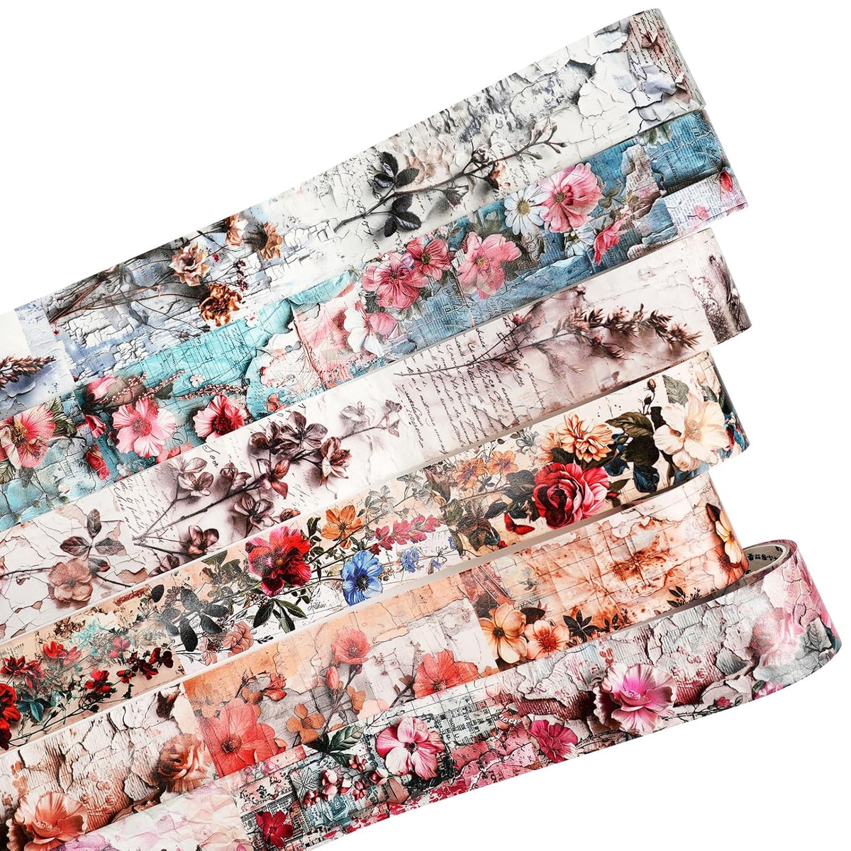 Vintage Floral Washi Tape Set ??6 Rolls, 2M Non-Repeating Flower Collage Designs, Decorative Craft