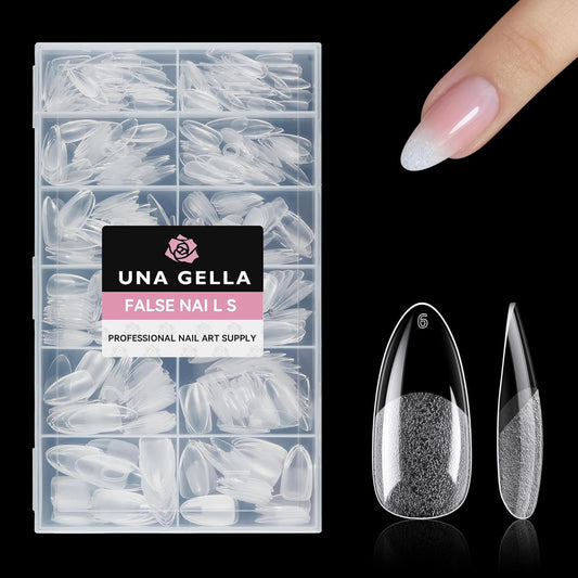 UNA GELLA 504Pcs Medium Pointed Almond Nail Tips, Pre-shape Almond Gel Nail Tips Half Matte Full