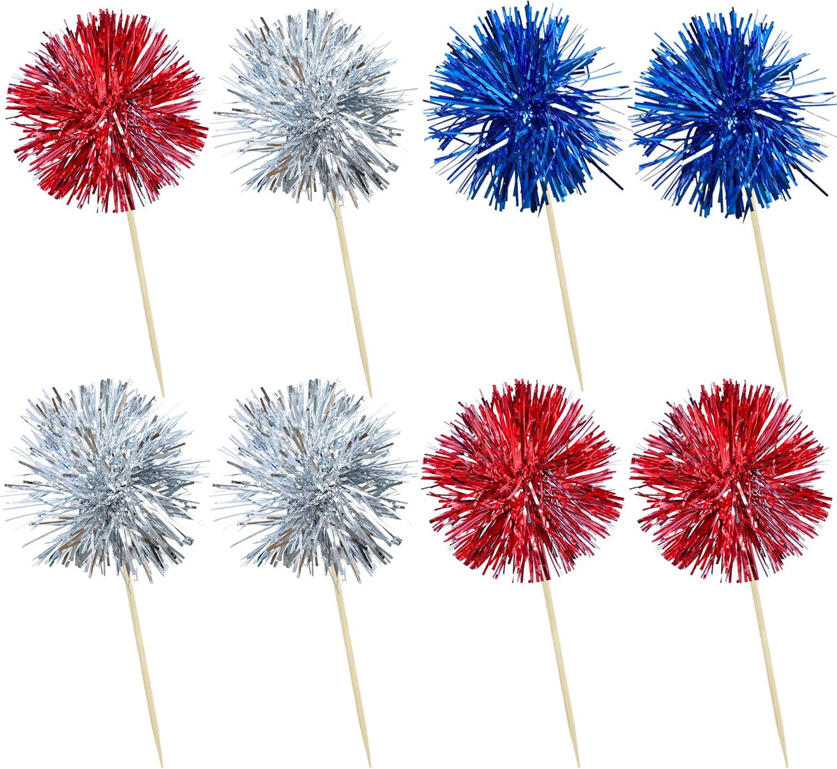 Ephlyn 30Pcs Foil Firework Cupcake Toppers Sparkle Tinsel Cupcake Picks Happy Birthday Cake Toppers