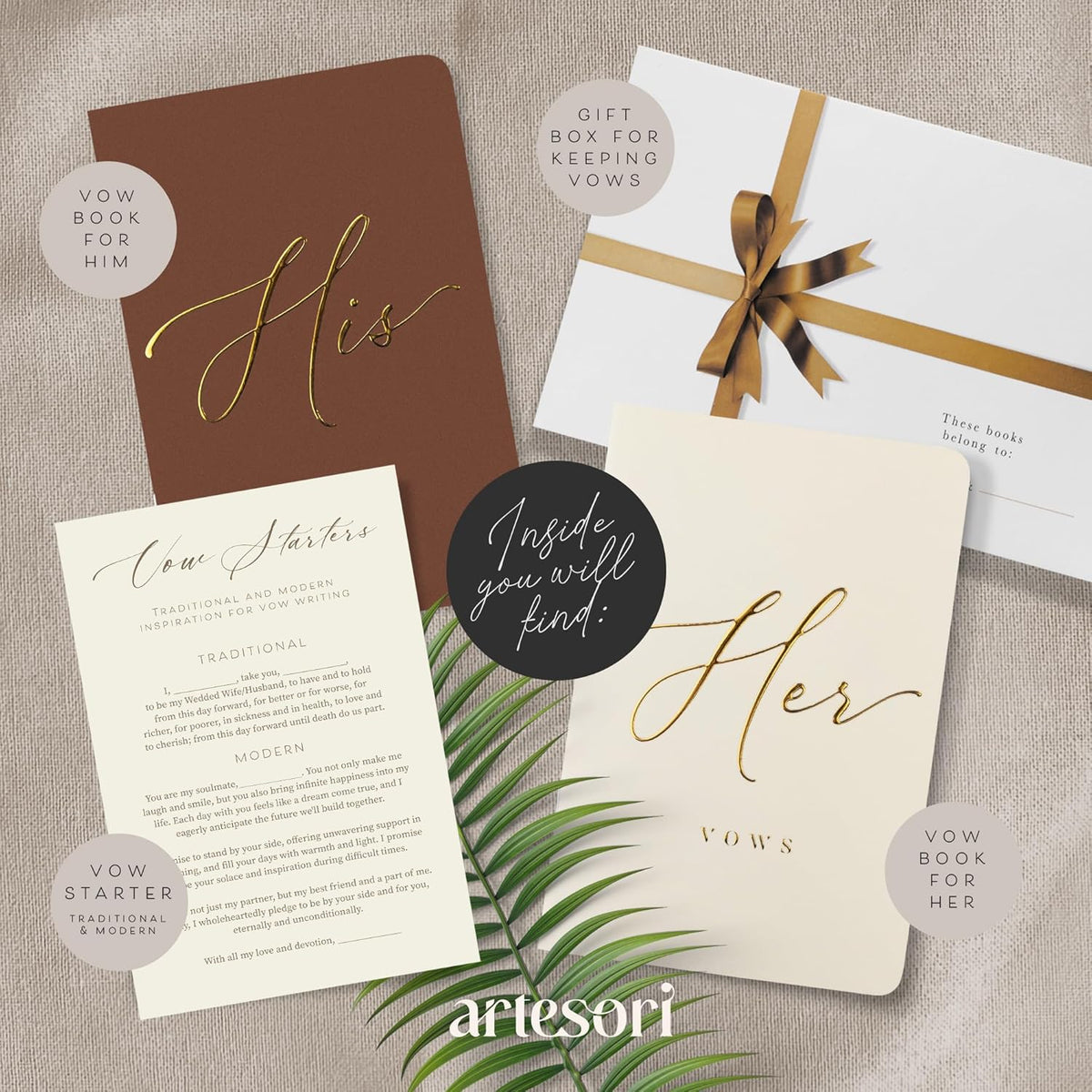 ARTESORI Wedding Vow Books His & Hers - Wedding Registry Gifts Ideas for Bride & Groom, Vow Books