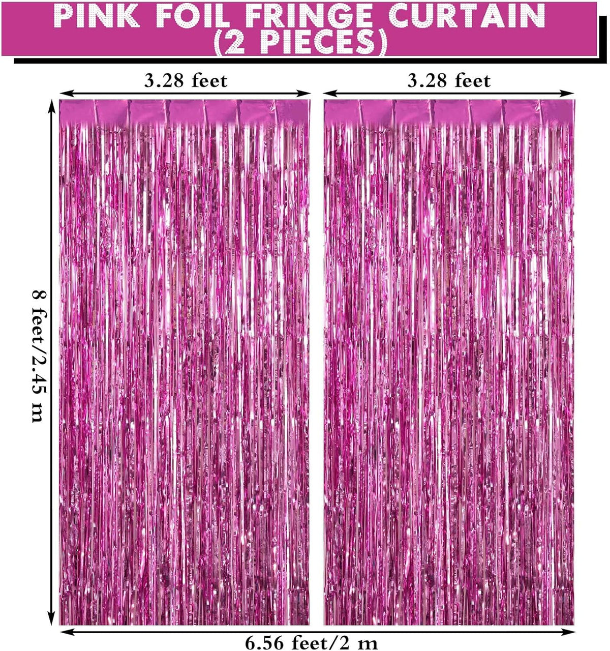 2 Pack Pink Fringe Curtains Foil Shiny Fringe Backdrop Tinsel Door Streamers Foil Curtains for