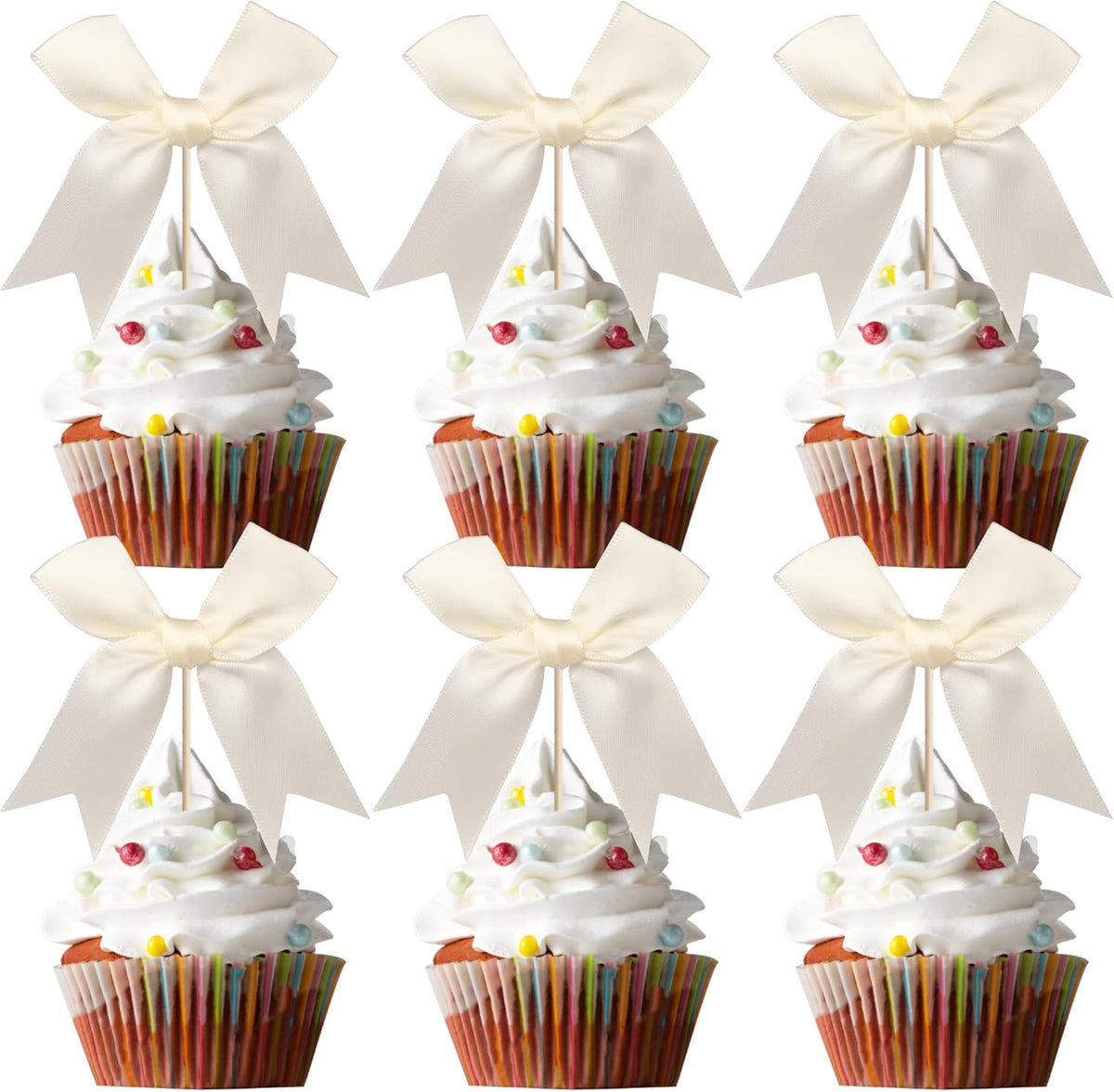 24 PCS Bow Cupcake Toppers Bowknot Coquette Bow Girls Birthday Cake Decorations Bow Cake Toppers