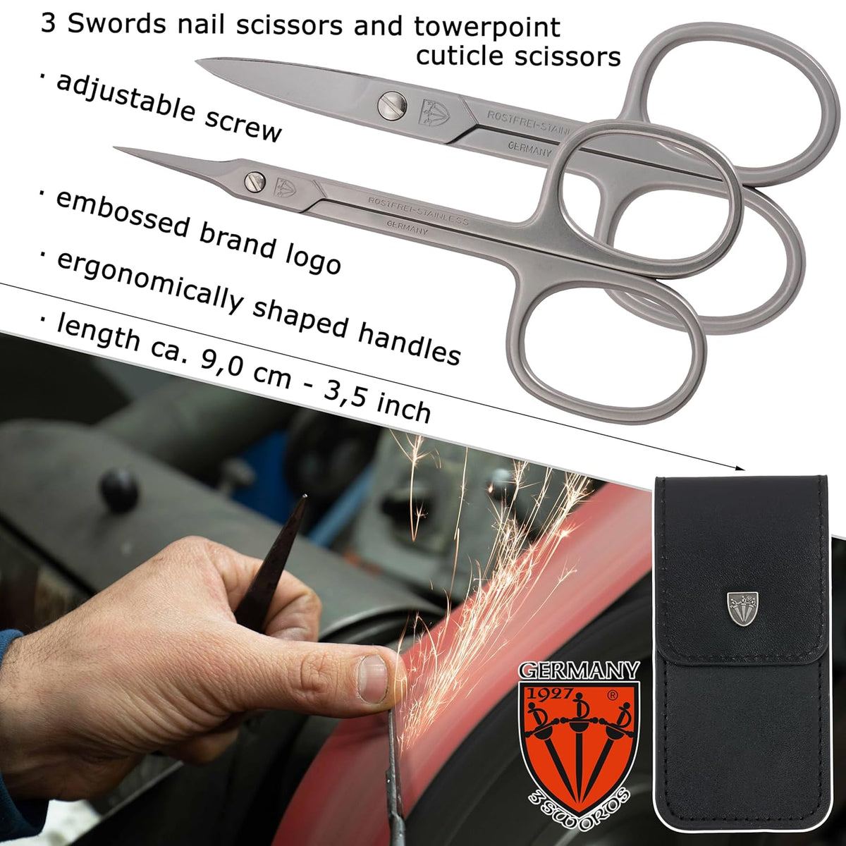 3 Swords Germany - Nail scissors and EXTRA fine Cuticle scissors - MEGASET - stainless steel, extra