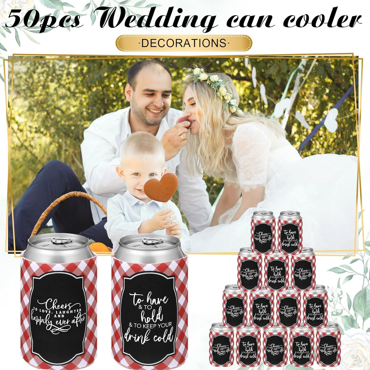 50 Pieces I Do BBQ Party Decorations Wedding Can Cooler Sleeves Bulk BBQ Party Favors for Guests