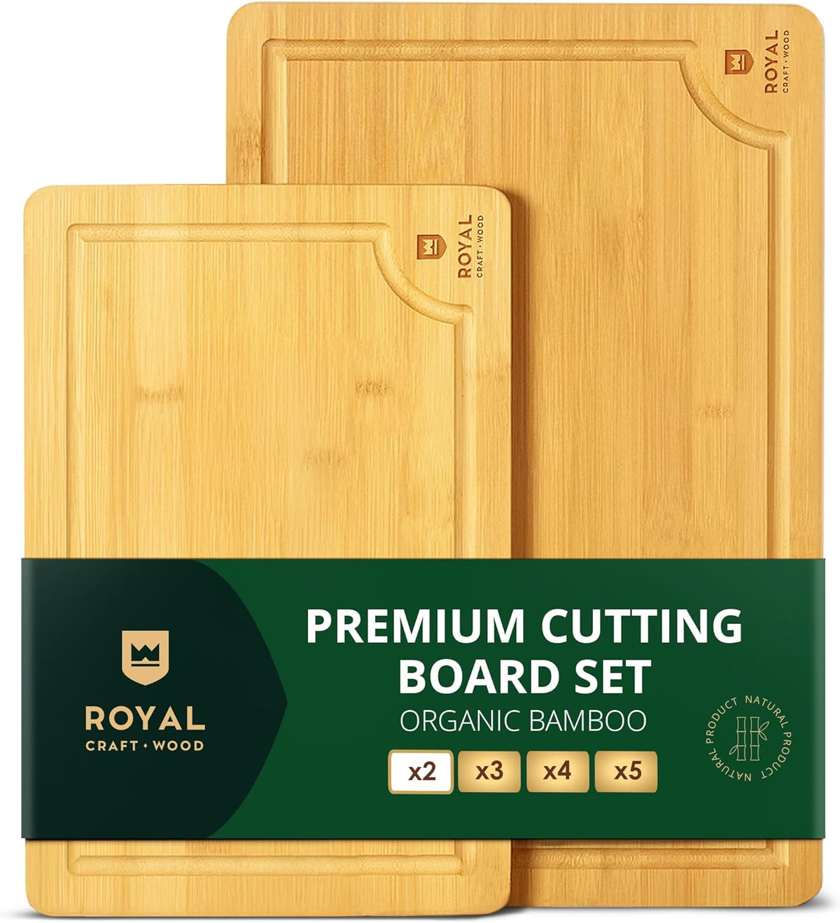 ROYAL CRAFT WOOD Wooden Cutting Boards for Kitchen Meal Prep & Serving - Bamboo Wood Serving Board