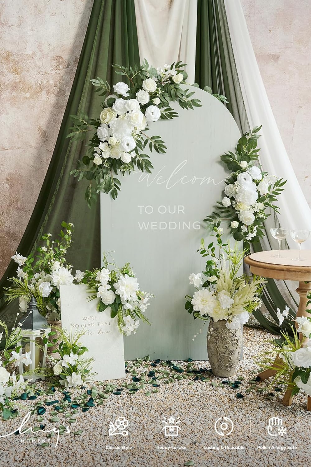 Ling's moment Artificial Wedding Arch Flowers Kit Pack of 4, 2pcs Hanging Silk Flowers Arrangement
