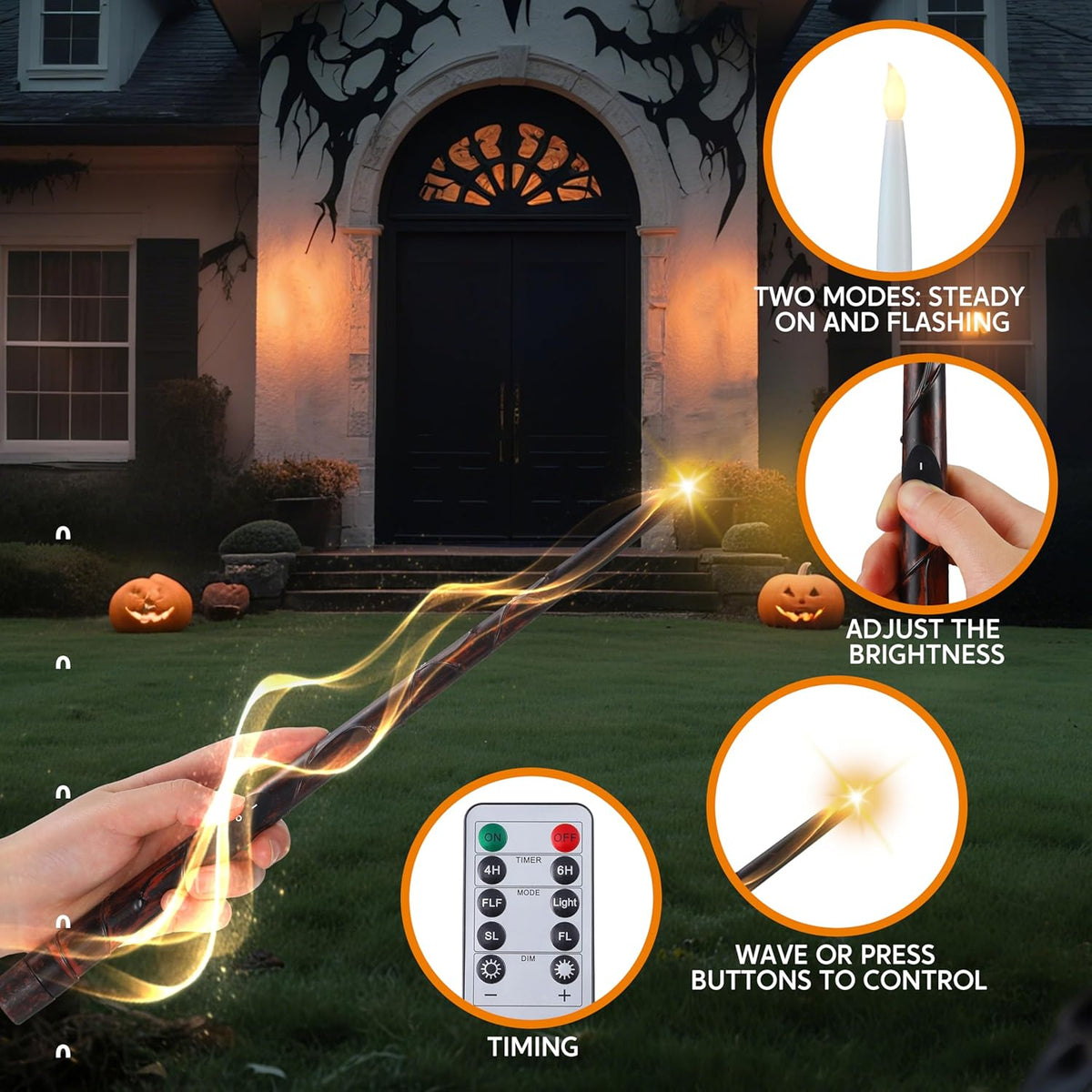 JOYIN 20Pcs Halloween Floating Candles and Witch Hat Light Up with Wand Remote Set Magic Hanging