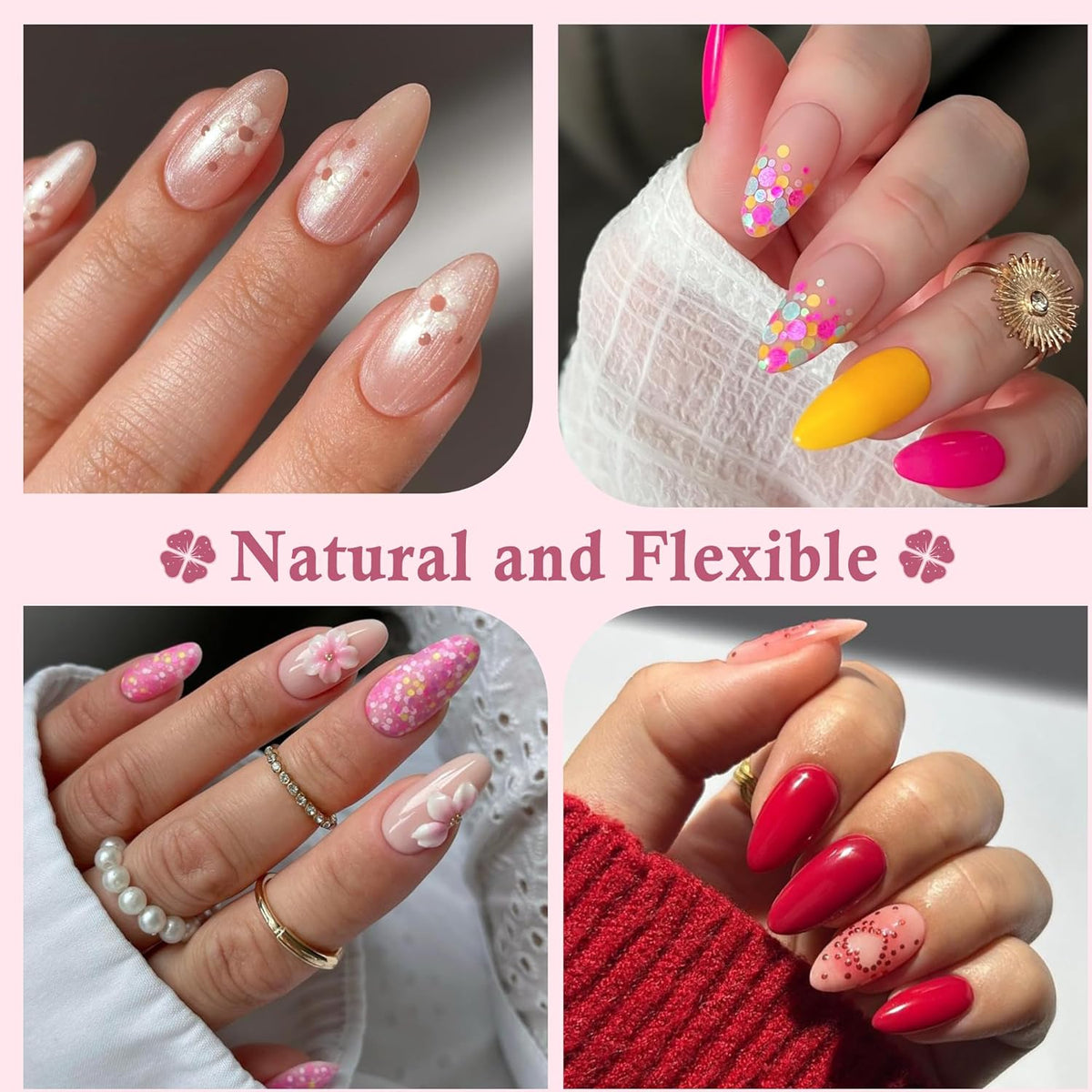Medium Almond Nail Tips, 240pcs Soft Gel Pre-Filed Acrylic Almond Fake Nails, Half Matte Full Cover