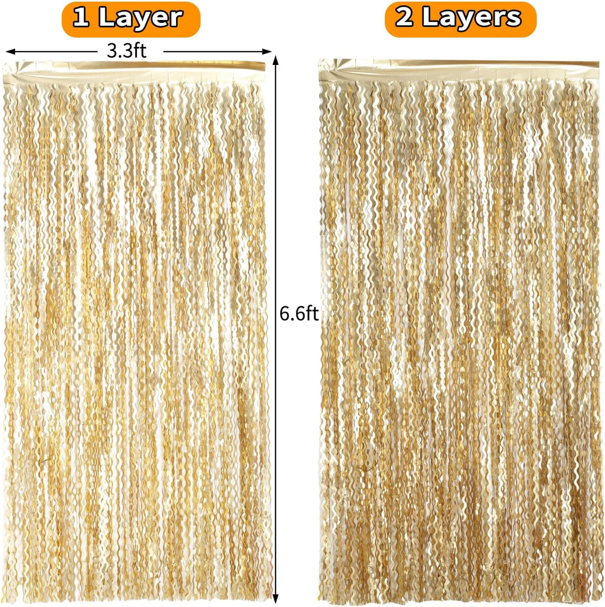 4 Pack Wavy Champagne Gold Metallic Tinsel Foil Fringe Curtains Backdrop - 3.3X6.6ft Foil Fringe