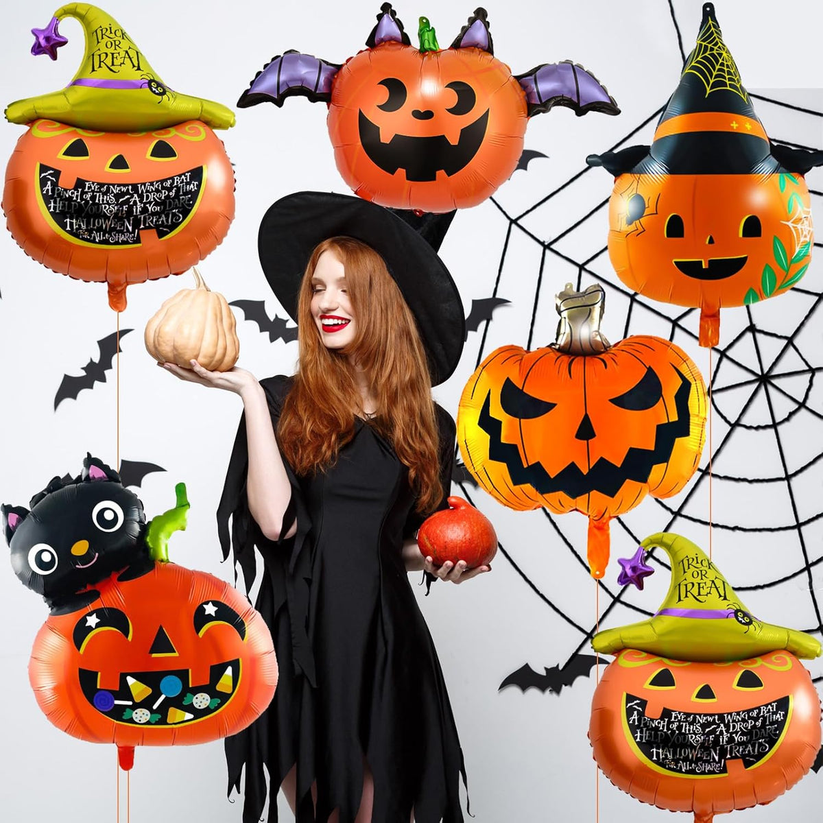 8Pcs Halloween Pumpkin Foil Balloons – 30inch Orange & Black Scary Balloons for Party Decor, Jack O