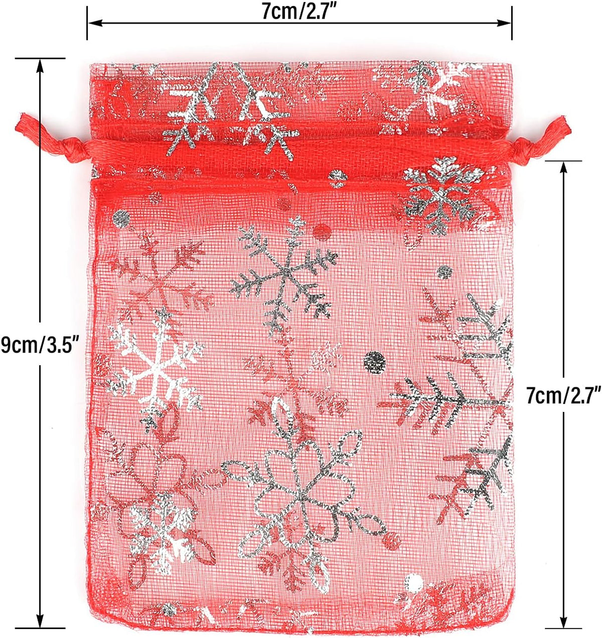 jijAcraft 3x4 Inch Christmas Organza Bags - 50Pcs Red Snowflake Gift Bags with Drawstring, Xmas
