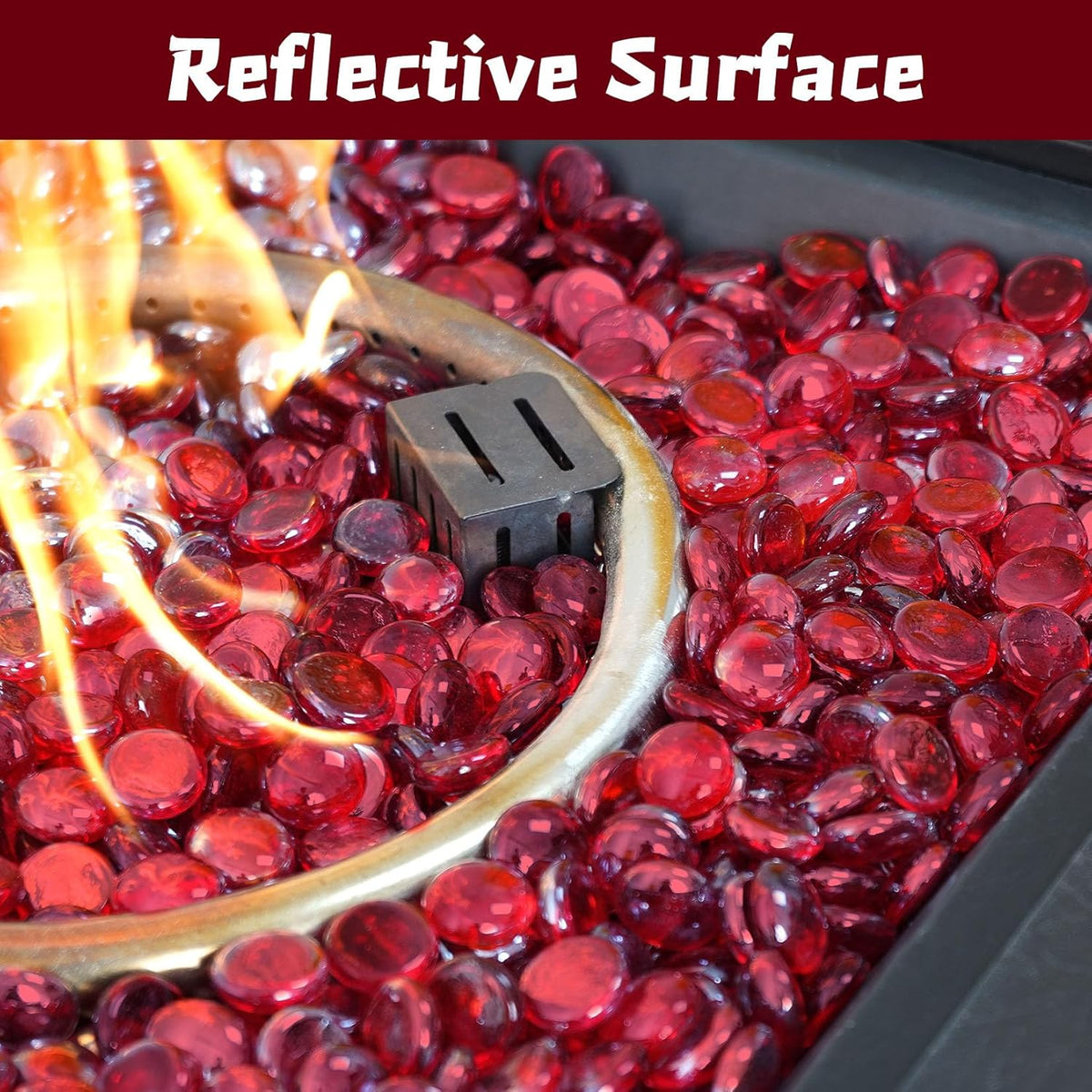 Fire Pit Glass Beads, Red Luster Reflective Tempered Glass Rocks for Natural, Propane or Gas