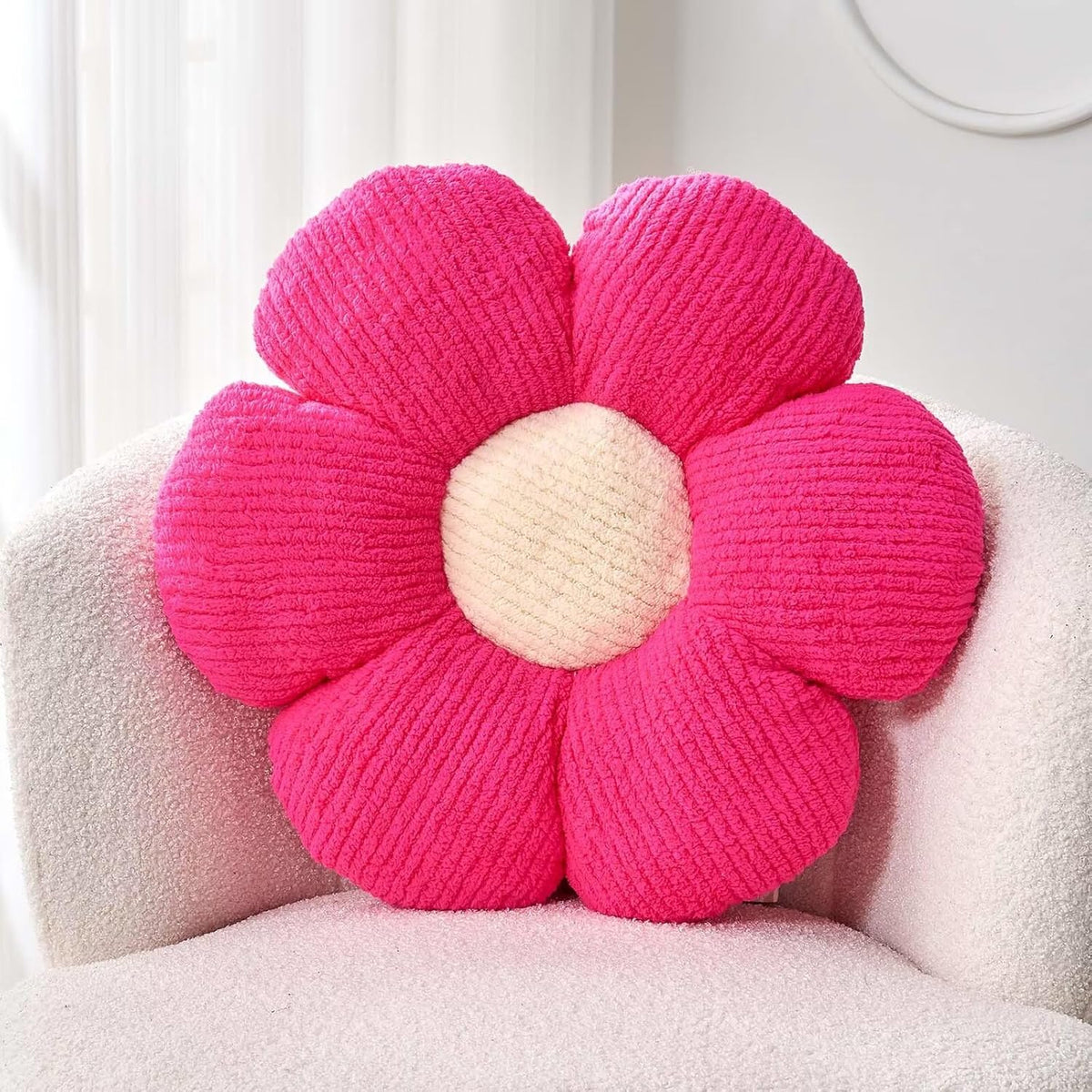 Flower Throw Pillow, Soft Hot Pink 14.9" Shaped Floor Pillow for Home Decor, Cute Aesthetic Plush