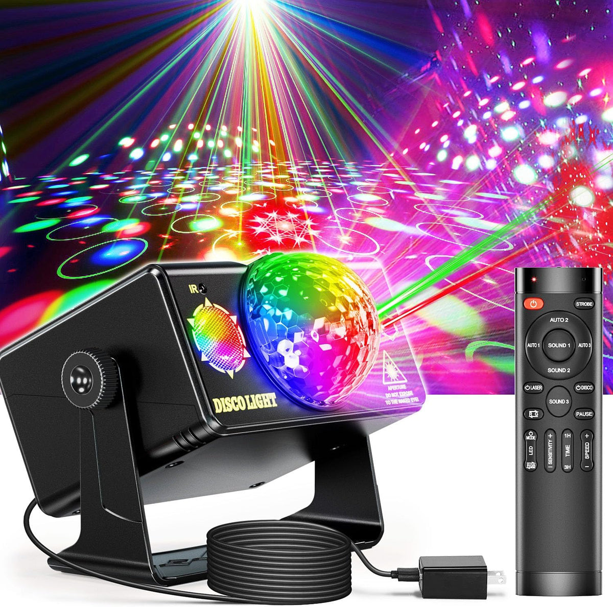 Party Lights, DJ Disco Light Disco Ball Light Sound Activated Strobe Stage Lights for Parties