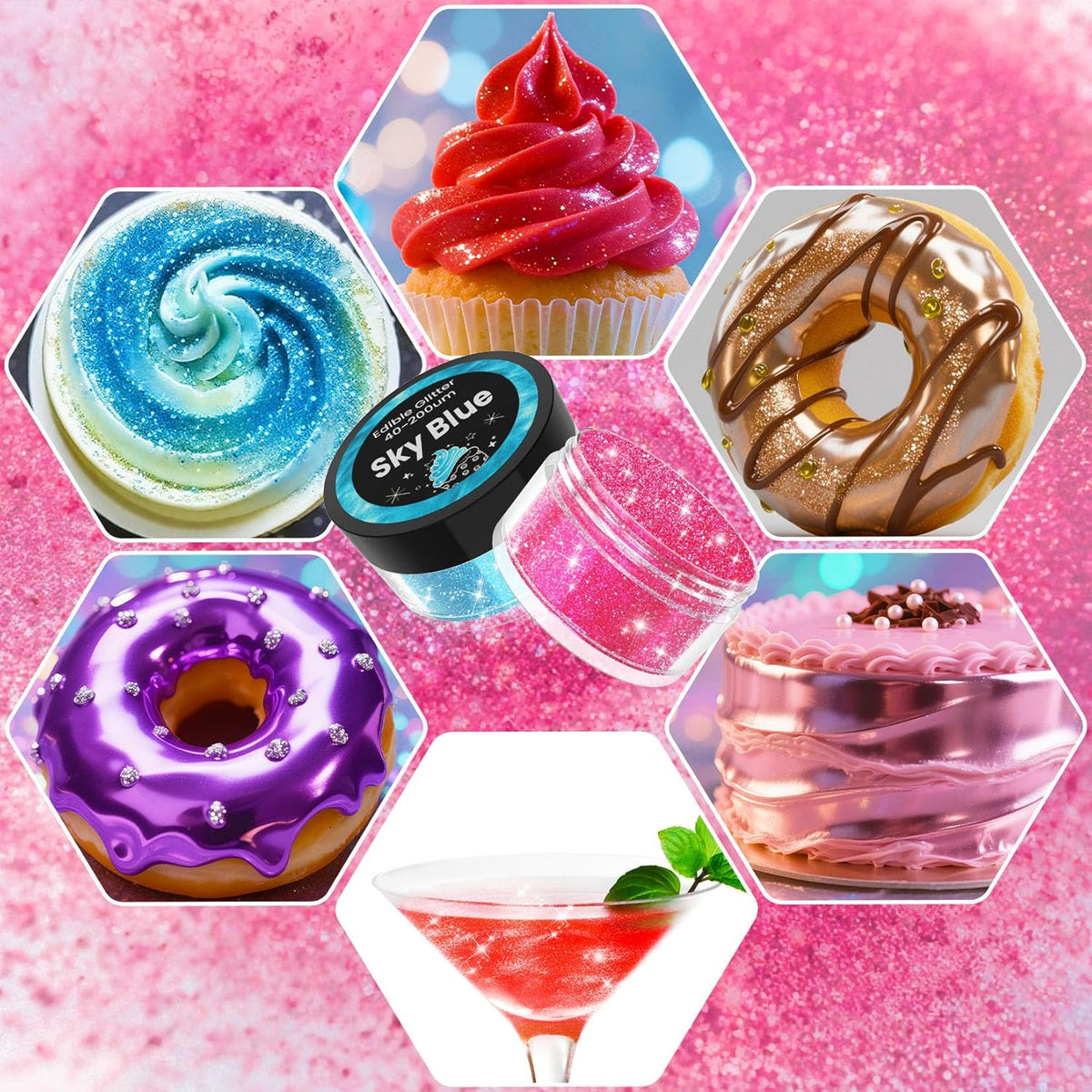 Edible Glitter for Drinks - 20 Glimmer Colors Luster Dust Edible, Food Grade Shimmering Cake