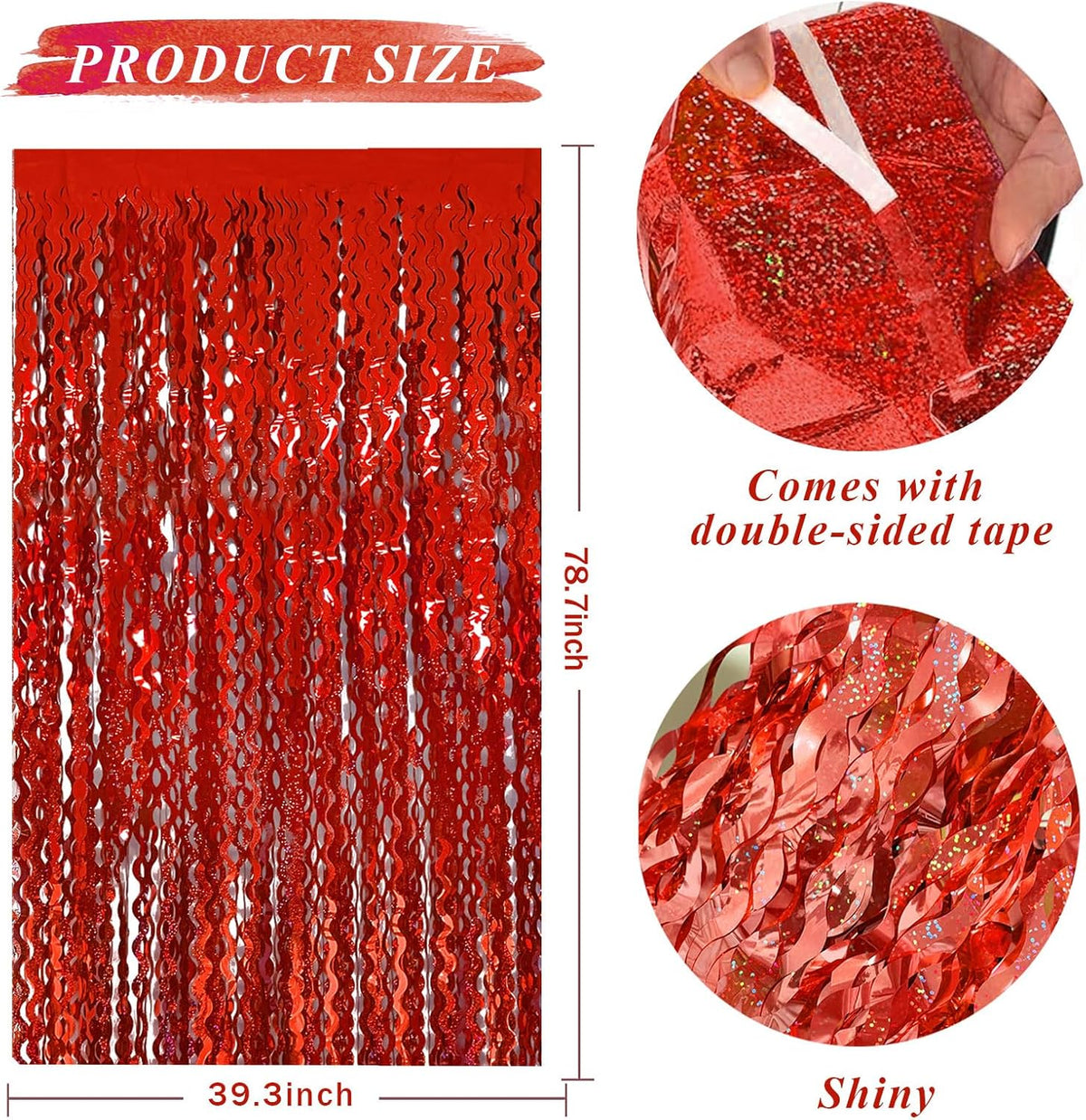 Red Tinsel Foil Fringe Curtains Wavy Backdrop for Parties Sparkle Metallic Wavy Foil Fringe