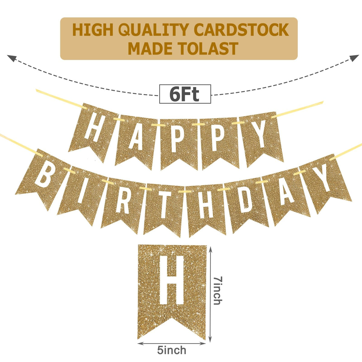 Netnology Pre-Strung Gold Glitter Happy Birthday Banner Decorations