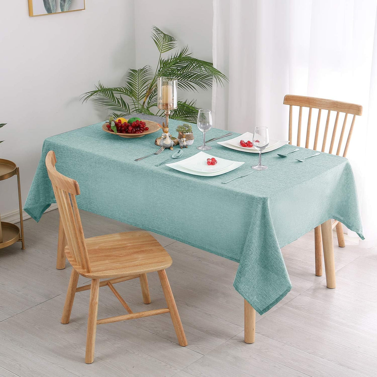 Hiasan Faux Linen Rectangle Tablecloth - Wrinkle and Stain Resistant Washable Table Cloth for