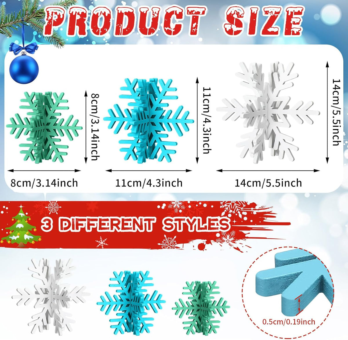 Bucherry 12 Pcs Wooden Snowflake Table Decor 3D Snowflake Tabletop Signs and Centerpiece for