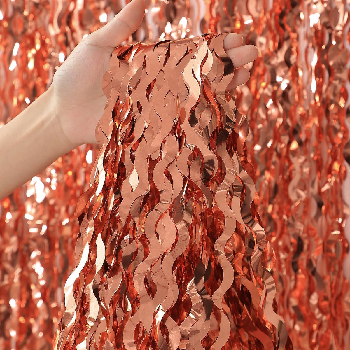 Wavy Fringe Curtain - Rose Gold, 3.3 ft x 6.6 Feet, Pack of 3 | Party Decorations, Streamers for