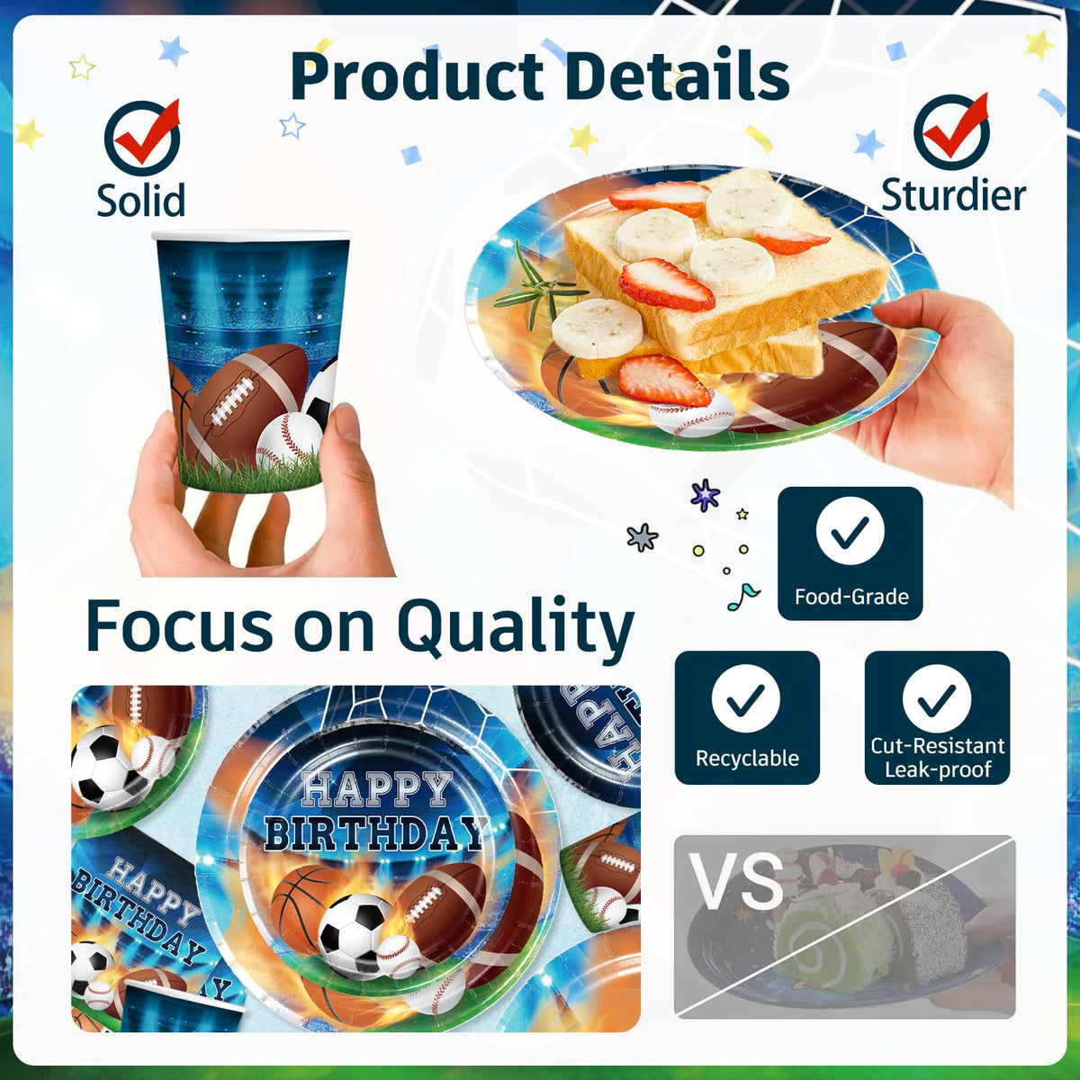 222Pcs Sports Birthday Party Decorations Tableware Set, 25 Serves