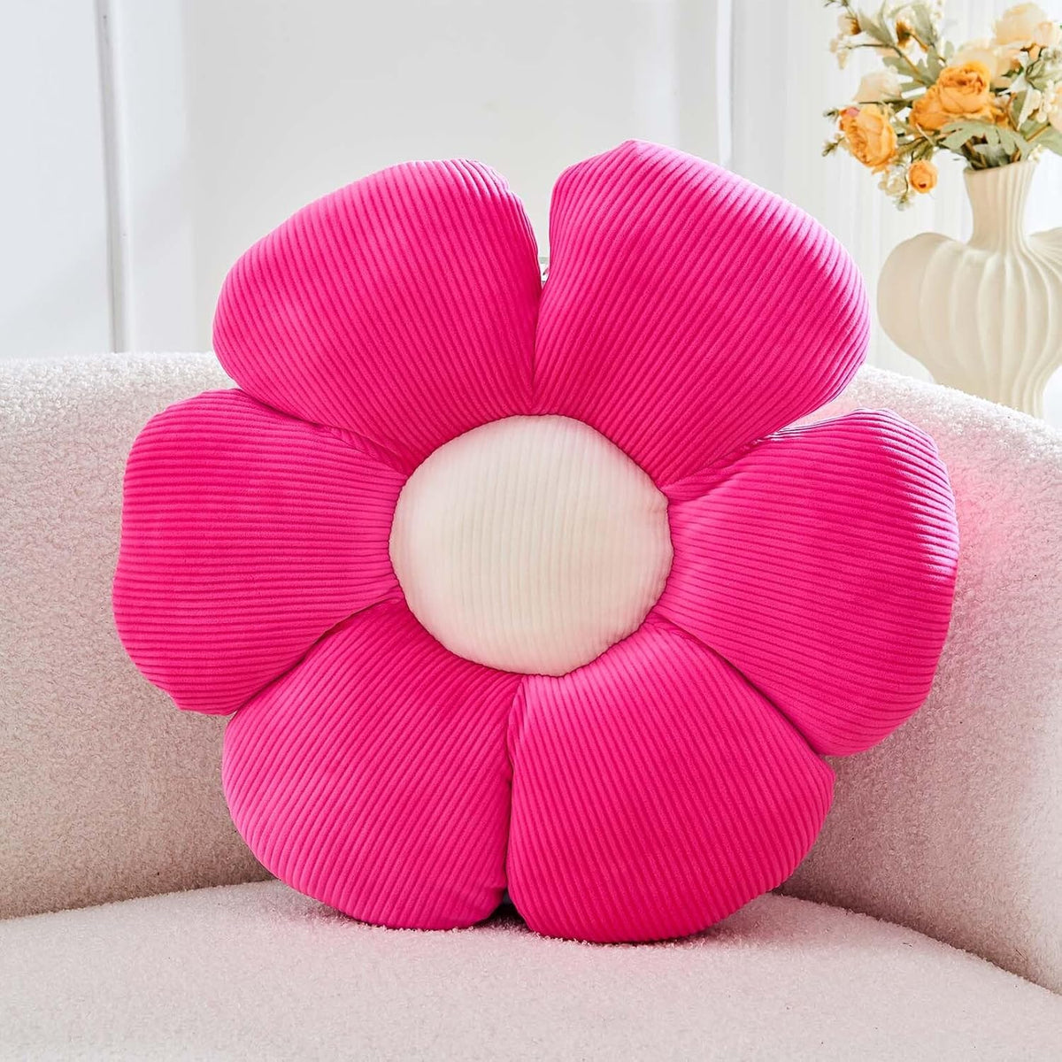 Hot Pink Flower Pillow, 19.6" Cute Flower Shaped Floor Pillow, Aesthetic Floral Plush Daisy