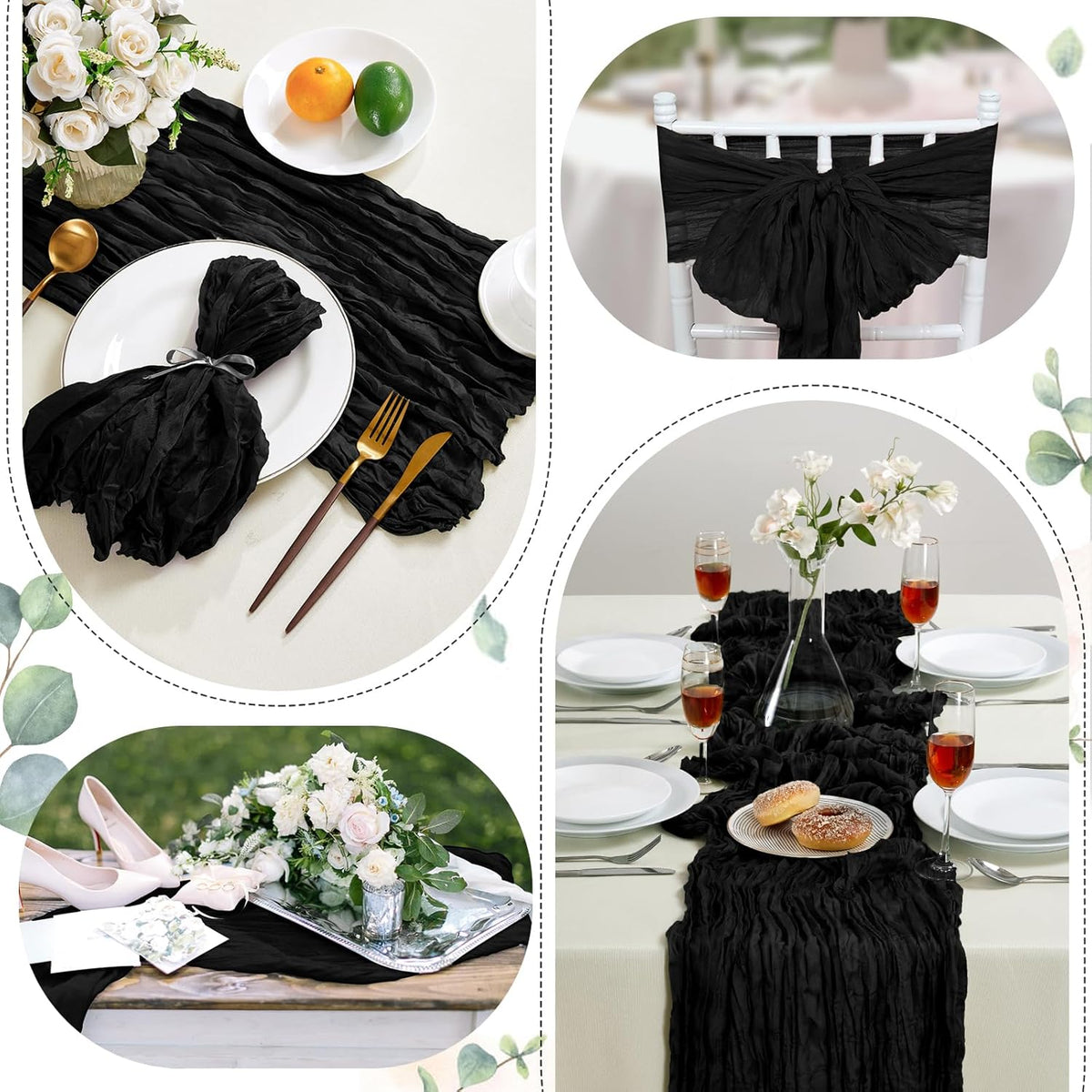 6 Pack Halloween Cheesecloth Table Runner 10FT Long Black Boho Gauze Table Runner Rustic Sheer