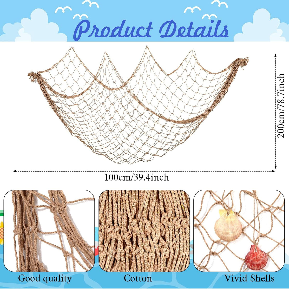 Marsui 11 Pcs Wooden Nautical Wall Decor Fishing Net Decoration, Include Decorative Fishing Net