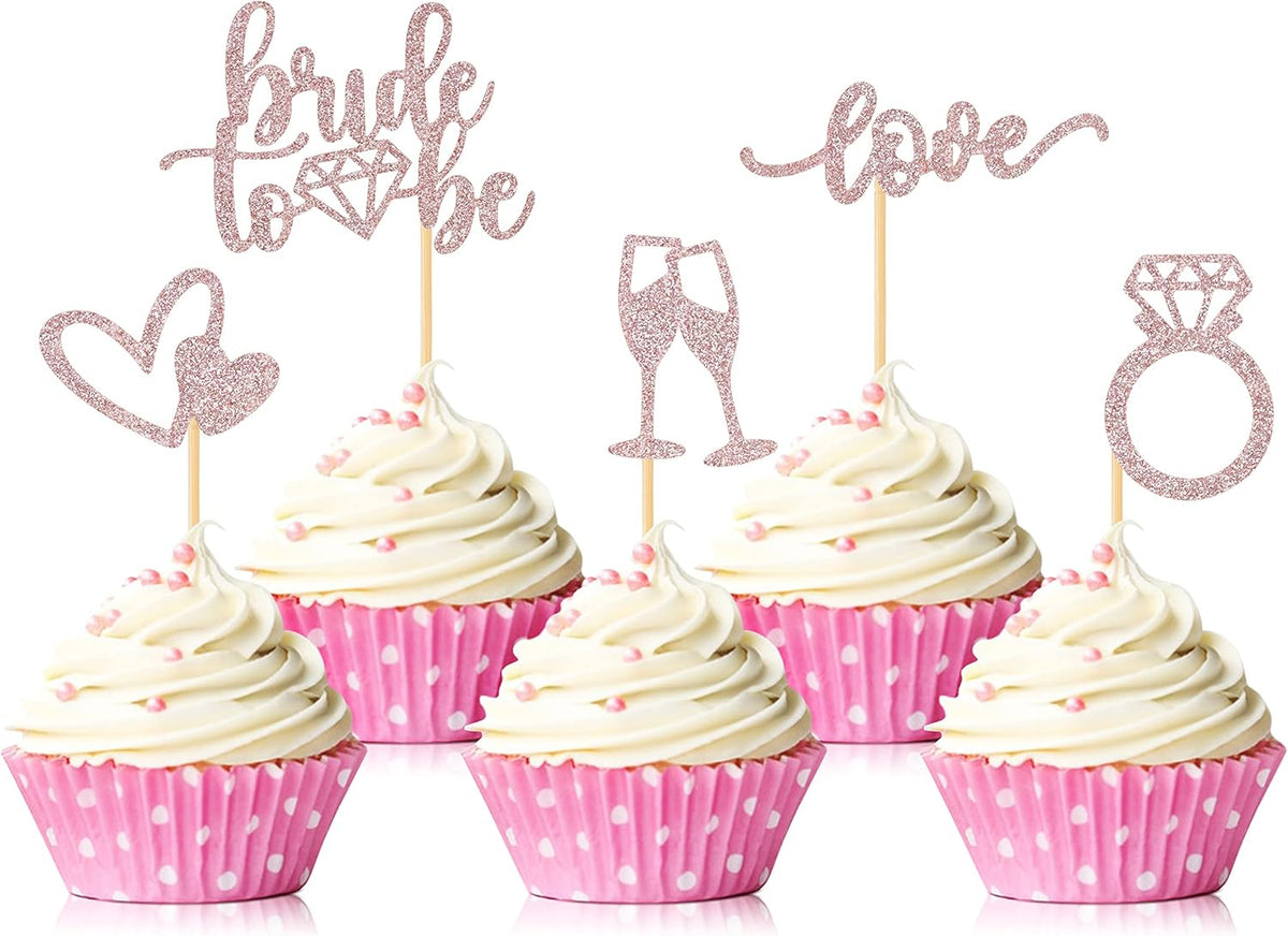 35 PCS Glitter Diamond Ring Bride to be Love Cupcake Topper Champagne Cake Picks Decorations for