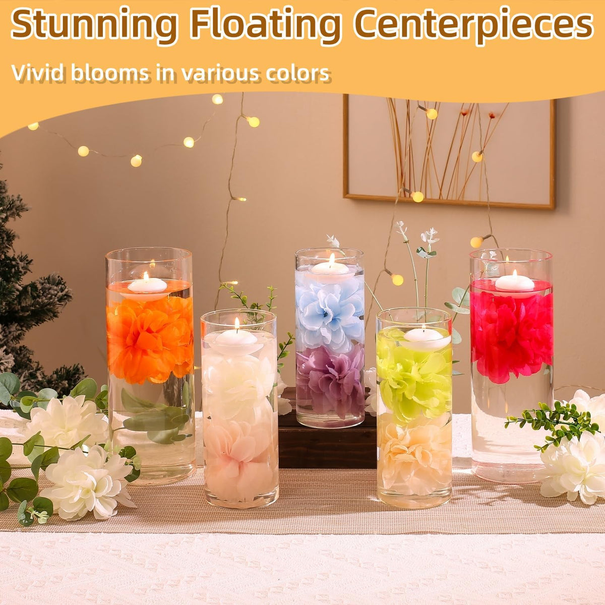 24 Pcs Floating Candles for Centerpieces and Floating Flowers Artificial Flowers Head Vase Filler