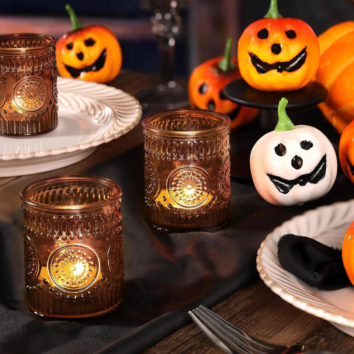 DARJEN Amber Votive Candle Holders Set of 36- Glass Candle Holders Bulk for Flameless LED Tea
