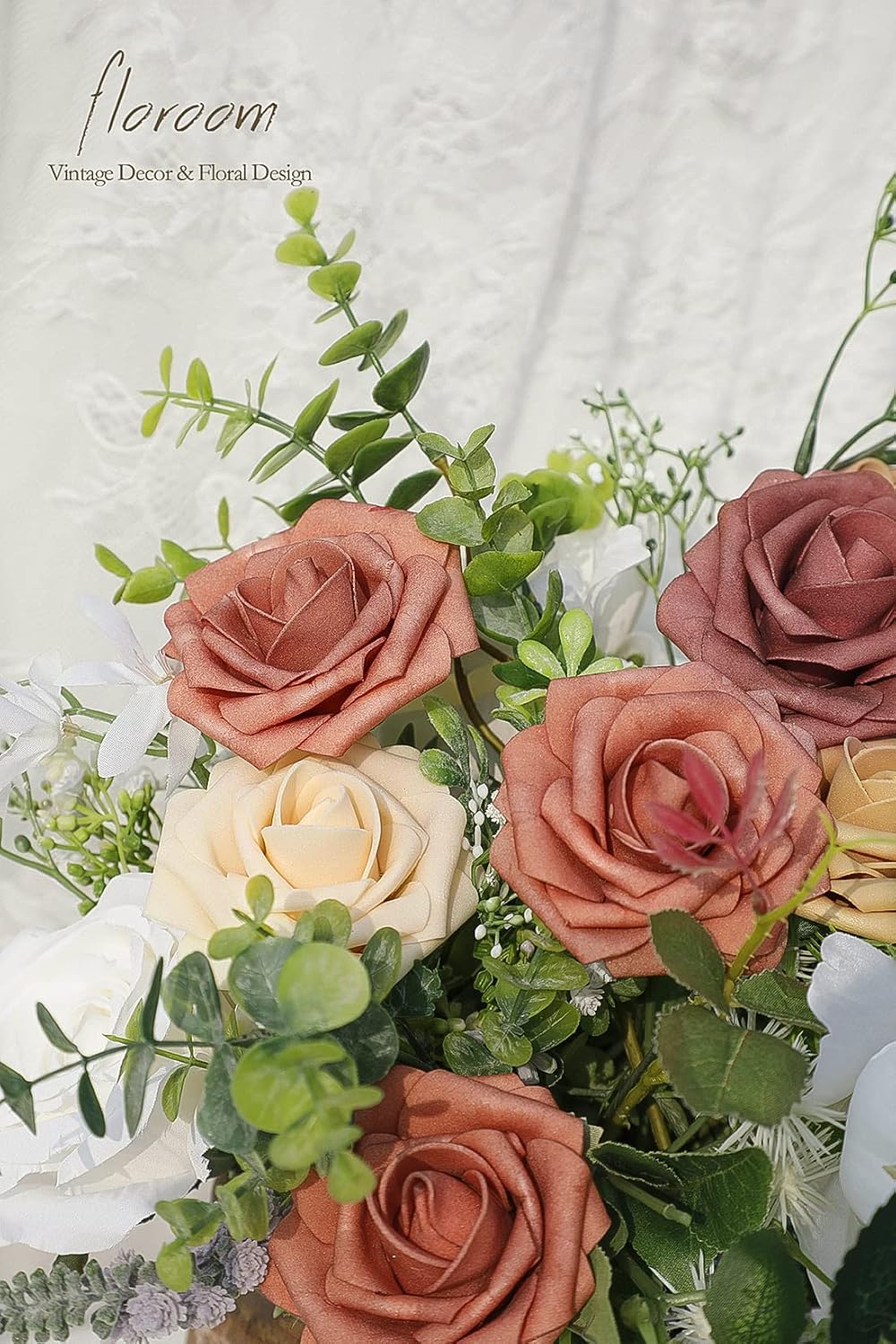Floroom Artificial Flowers 25pcs Real Looking Burnt Orange Ombre Colors Foam Fake Roses with Stems