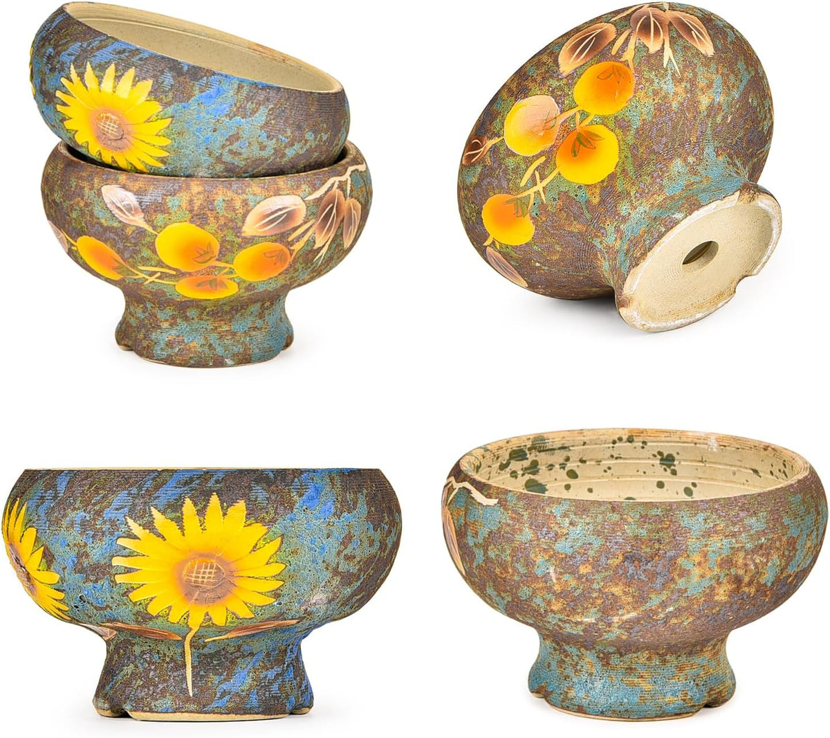 Sungmor Small Succulent Planters Set of 2, Beautiful Hand Crafted Ceramic Plant Pots Cute Cactus