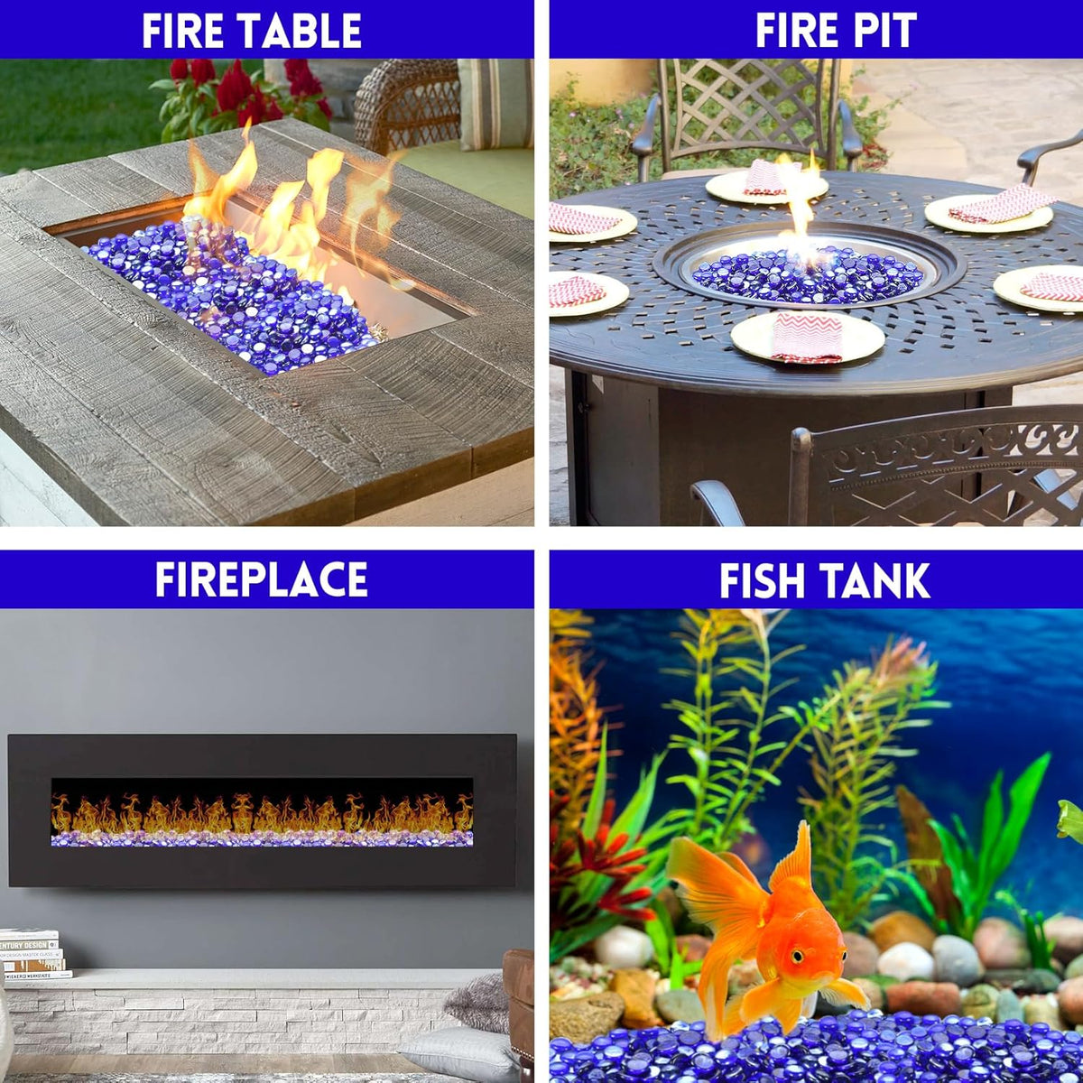 Cobalt Blue Fire Glass for Propane Fire Pit, Fireplace and Outdoor Decorative, Firepit Rocks 20