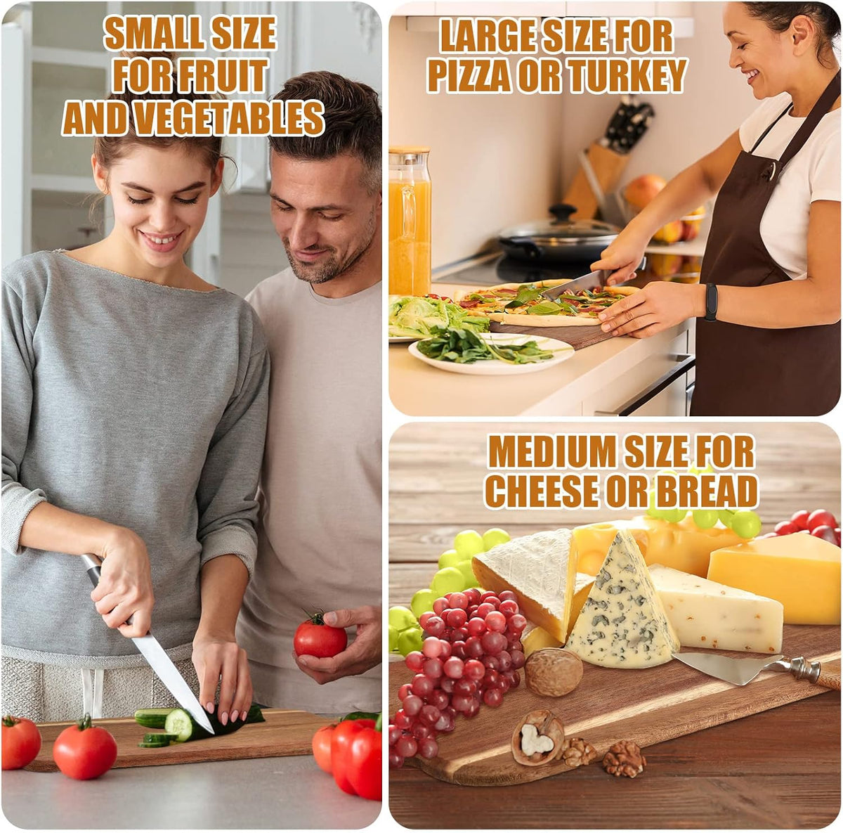 Patelai 12 Packs Wooden Cutting Board Set with Handles Large Kitchen Serving Plain Chopping Board