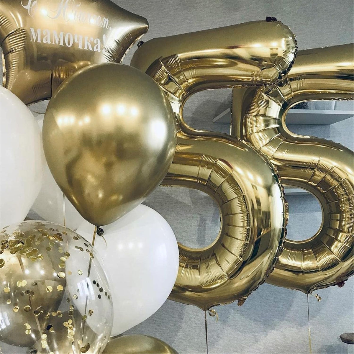 Champagne Gold Balloon Number 5, 40 Inch Large Self Inflating Foil Number Balloons 0-9, Light Gold