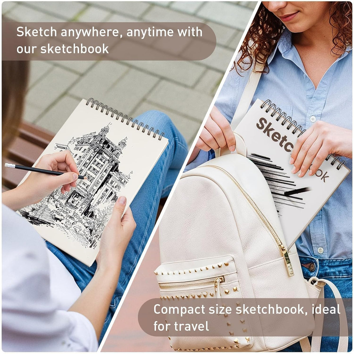 Umriox 9" x 12" Sketch Book, 2-Pack Sketch Pad (100 Sheets Each), Top Spiral Bound Sketchbook