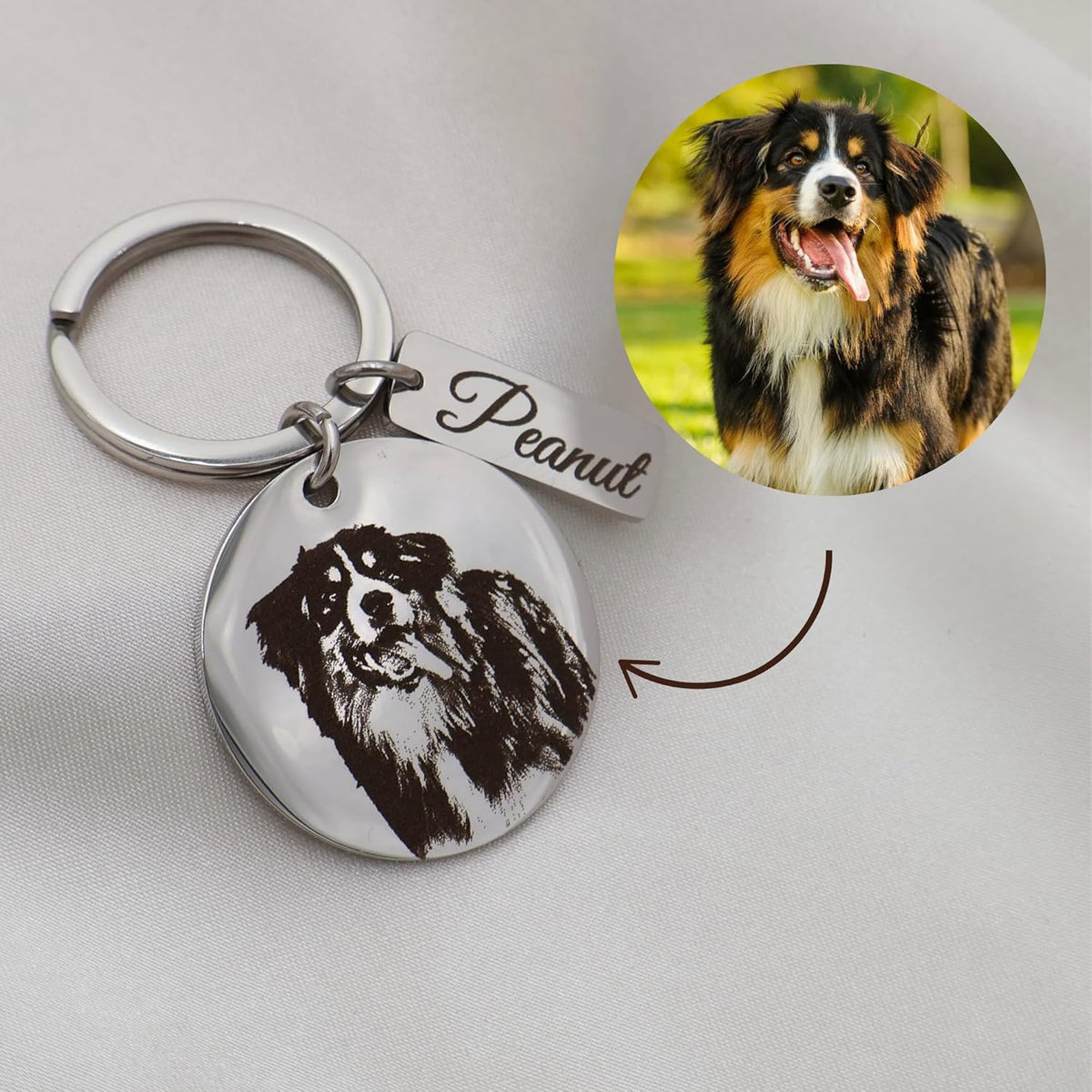 Personalized Pet Photo Engraved Keychain – Custom Dog or Cat Portrait Keepsake – Stainless Steel