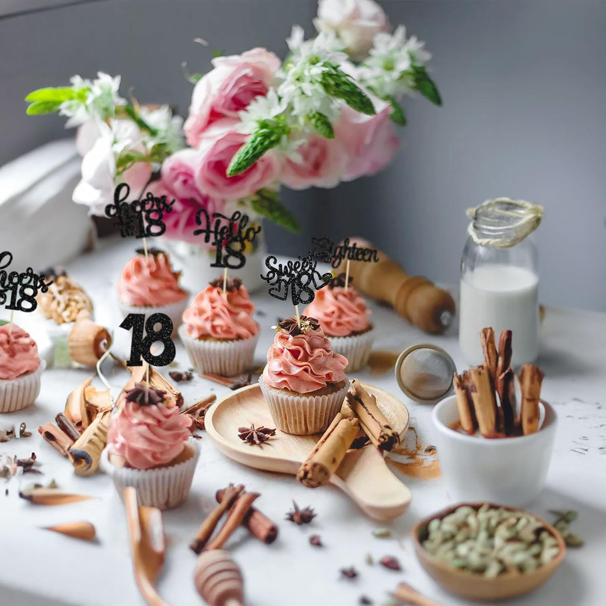 30Pcs18th Birthday Cupcake Toppers Eighteen Happy 18th Cupcake Picks Sweet 18 Cheers to 18 Cake