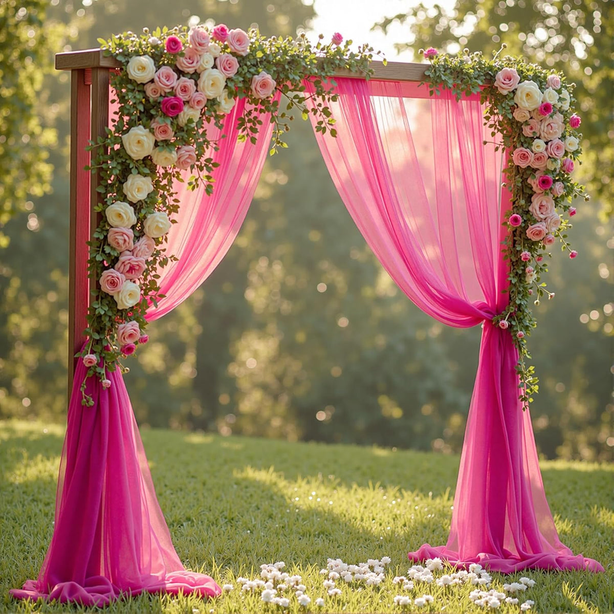 Wedding Arch Draping Fabric,2 Panels 18FT Hot Pink Sheer Chiffon Curtain Drapes 6 Yards for Wedding