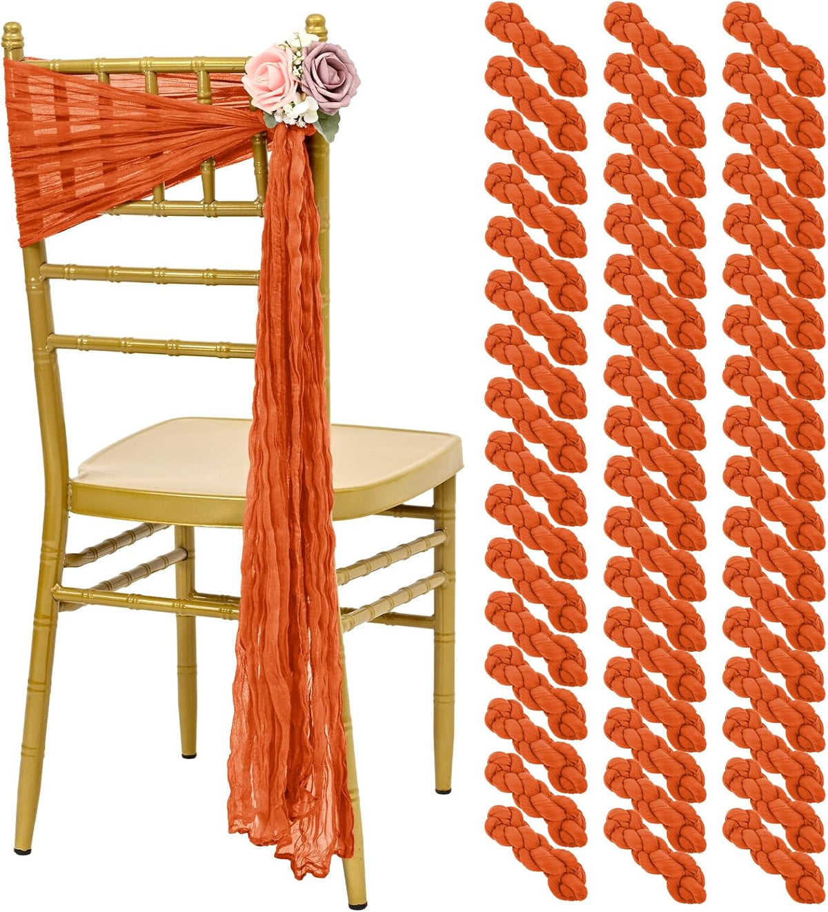 50 PCS Cheesecloth Chair Sashes, Bows Designed ChairSashes, 15.7x108 inch Chair Sashes for Aisle