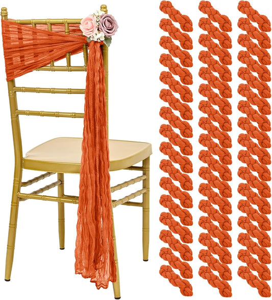 50 PCS Cheesecloth Chair Sashes, Bows Designed ChairSashes, 15.7x108 inch Chair Sashes for Aisle
