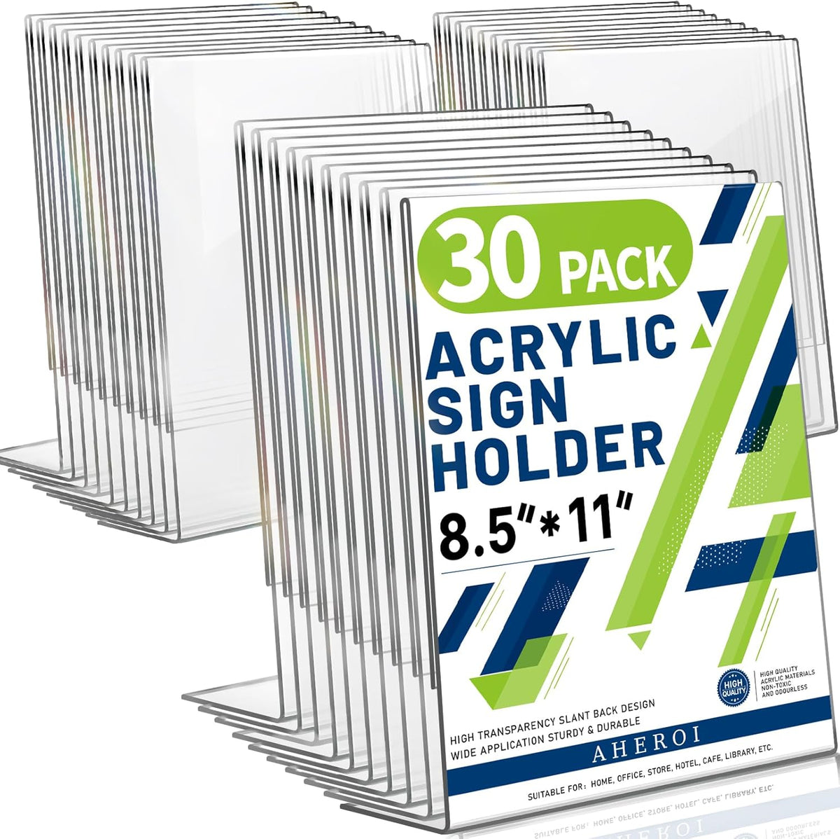Aheroi Acrylic Sign Holder 8.5 x 11, 30Pcs Plastic Sign Holder 8.5 x 11 Standing, Clear Paper