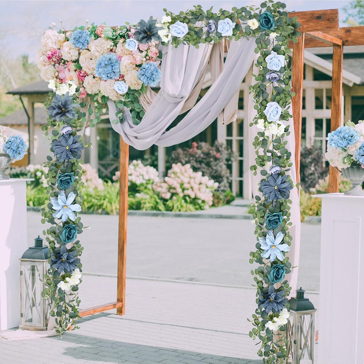 Waipfaru 6.07Ft Artificial Eucalyptus Garland With Flowers - Wedding Table Decorations, Floral Rose