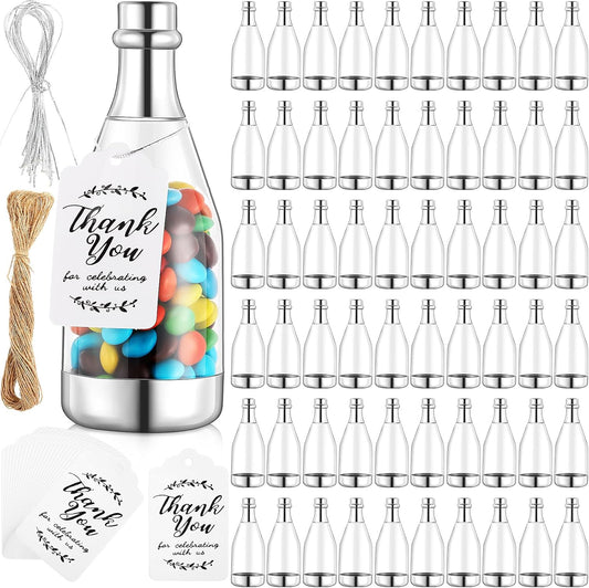 Gerrii 100 Pcs Silver Champagne Bottle Container Set, Mini Champagne Candy Bottles Plastic DIY